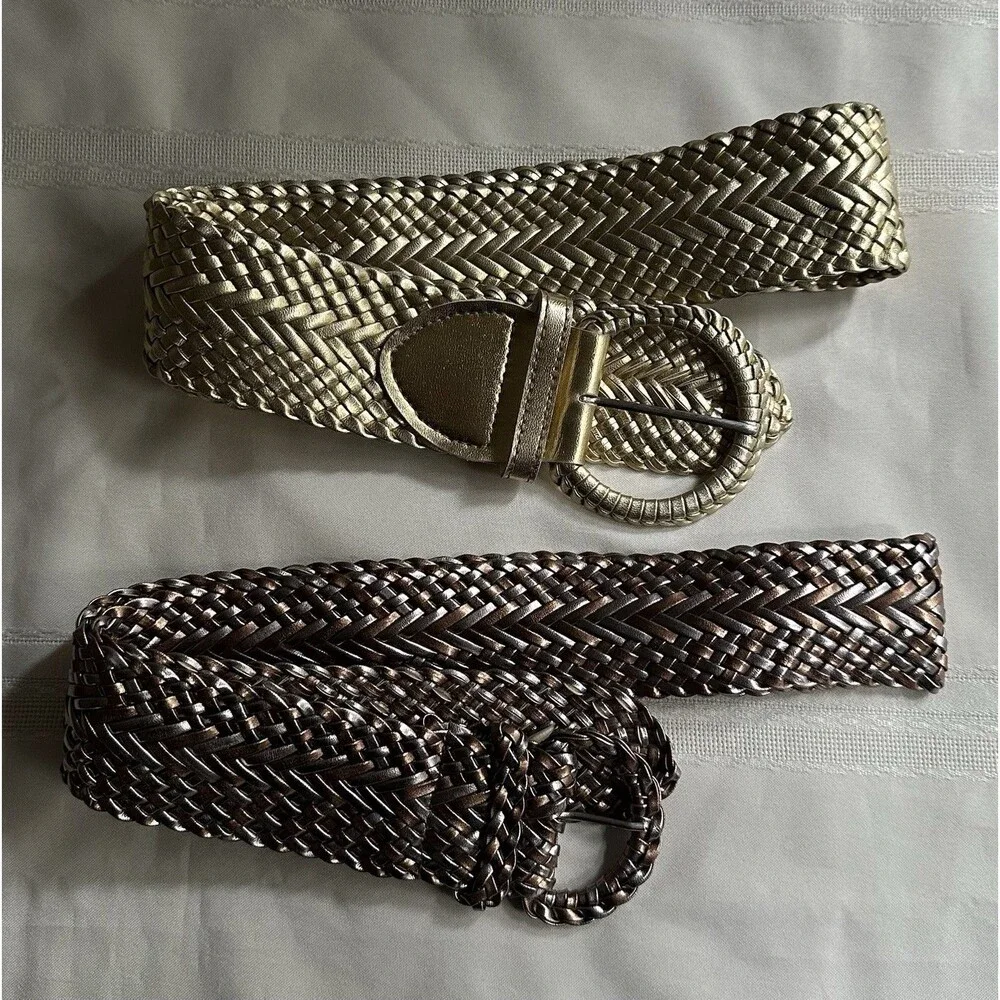 Set of 2 wide metallic braided belts – Vintage/retro style (42 and 43 inches)